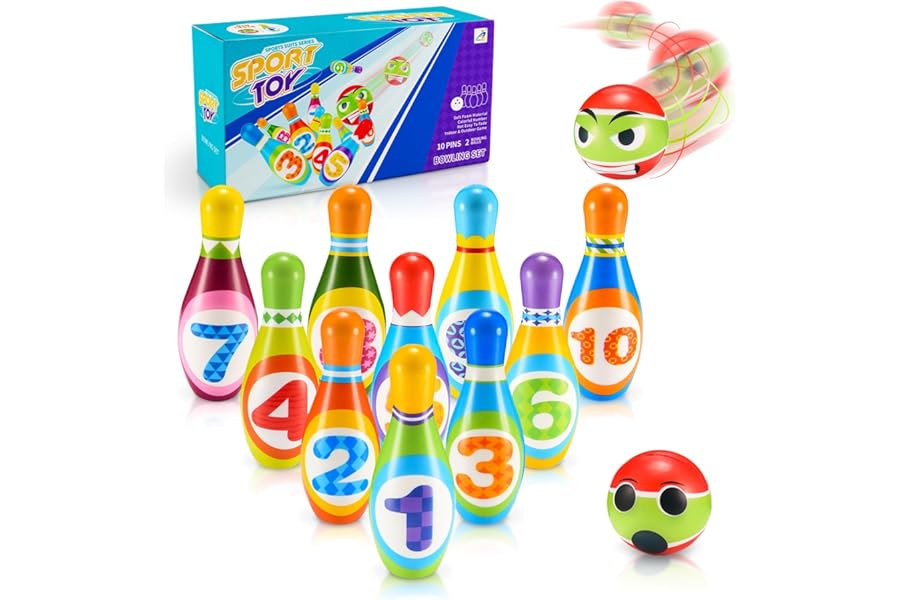 Qukir Bowling Set Kids, Toys for 2 3 4 Year Old Boy Girl Gift for 1-6 Year Olds Boys Toys Age 3-5 Toddler Toys Kids Toys Age 2-6 Outdoor Toy for 1-3 Year Old Learning Toy for 2 Year Old Kid Gifts