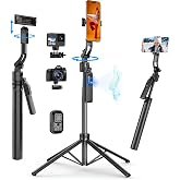 Coverzone Profesyonel Tripod ve Selfie &Ccedil;ubuğu, 360&deg; Yapay Zeka Y&uuml;z Takibi, AI Hareketle Komut, 1/4 Vidalı, Canlı Yayın, Vlog,