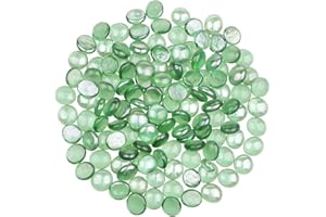 YiYa Green Flat Marble Decorative Beads Glass Gems for Home Decoration Vase Filler Fish Tank Bottom Decoration (About 0.68 lb(310g)/Bag)