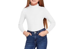 Arshiner sous-Pull Fille Manches Longues Col Roulé – Haut Côtelé Extensible pour École, Hiver Automne, Maillot Thermique Doux Léger, Couches de Base 4–13 Ans