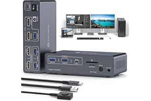 JCYMELE HDMI KVM Switch 2 PC 2 Monitore 4K60Hz USB C KVM Docking Station für Laptops and Desktop Teilen 13-in-1 Dockingstation mit USB 3.0-Kabel*1, USB-C-Kabel*1 und Desktop Controller