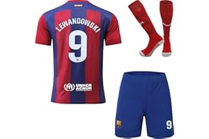 Mokiss 2023-2024 Barcelona Robert Lewandowski #9 Maillot Domicile de Football pour Enfants Nouvelle Saison, Shorts, Chaussettes, Tailles Jeunes