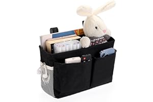 IGNPION Canvas Bedside Hanging Storage Bed Pockets Baskets-Adjustable Hanging Tape Dormitory Bed Organiser Caddy Mehrzweck Hanging Storage Bag for Home Office School Dorm Krankenhaus, Schwarz