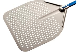 Gi.Metal Pala per Pizza Professionale Linea Azzurra A-32RF/120, Testa 33X33 cm, Lunghezza Manico 120 cm, Peso 0.63 Kg, Testa in Alluminio anodizzato neutro, manico anodizzato azzurro