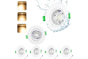 BRANTOO Ultra Slim LED Downlights, 5W 500lm Recessed Ceiling Lights, Swivel Spot Lights Cool White 6000K, IP44 Round Spotlights for Bathroom, Kitchen, Living Room - 6 Pack