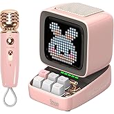 Divoom Ditoo-Mic Karaoke Mikrofonlu Uyarlanabilir Piksel Ekranlı Bluetooth Hoparl&ouml;r-Hediye Kutulu (Pembe)