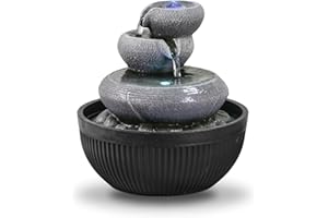 ZEN LIGHT Zimmerbrunnen, Wasserfall, 3 Ebenen, Natursteineffekt, buntes LED-Licht, Innendekoration, Zen und elegant, Tischbrunnen, außergewöhnliche Geschenkidee, H 21 cm - Geelong Zen'Light