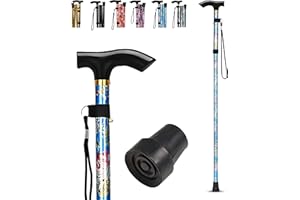 LZZAZ® Walking Stick Rubber ends, Adjustable Height Folding Walking Sticks for Men, Aluminum Walking Sticks for Women & Disability Aids, (Blue Flowers)
