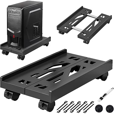SHINTEK Carrello Porta PC Larghezza Regolabile Con Ruote – Nero - 3