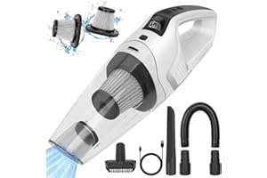 UXWEN Handheld Vacuum Cleaner, Car Vacuum Cleaner Cordless with Rechargeable 12000pa, Car Hoover Cordless Powerful with 2 Filters for Car/Home/Pet (White)