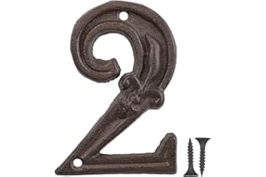 Vandicka Numéro de Maison en Métal 2, Numéro de Porte, Numéro D'adresse, Numéro de Boîte aux Lettres - Style Vintage, Rustique Marron Vieilli Finition avec Fleur de Lis Gaufrée, Hauteur 110 mm