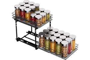 MAYZOLOP Porta Spezie Per Cucina, Nero Portaspezie Salvaspazio, Portaspezie Regolabili in Altezza Per L'interno Degli Armadietti, Organizzatore Per Armadietti Estraibili, P26.4*L18.2*H23CM