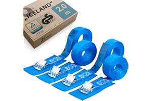 valonic ICELAND - 4x 2m tie down straps, 25mm, 250Kg, padded, TÜV Rheinl. / GS certified, EN-12195-2 - cam buckle, for roof and bike rack, kayak, motorcycle, blue