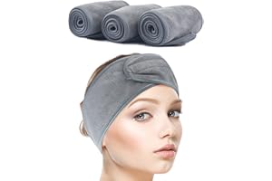 SINLAND 3 Stück Haarband für Make Up Kosmetik Stirnband Frottee Verstellbare Haarschutzband mit Klettverschluss für Gesicht Sport Yoga Spa Grau