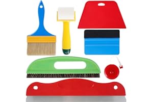 Toaboa Juego de 7 herramientas para empapelar, incluye cepillo para empapelar, cinta métrica, rasqueta, etc. Herramienta de papel pintado reutilizable para papel pintado