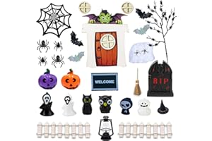 Gugatad 28 Piezas Mini Decoraciones de Halloween,Halloween Miniatura Casa de Muñecas Decoración,Decoraciones en Miniatura de Halloween,Incluir Calabazas,Arañas, Escobas etc