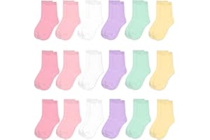 GENTABY Toddler Girls Socks Mid Cut Half Socks - 18 Pairs Kids Colorful Plain White Pink Socks Elasticity Socks 1-13 Years Breathable Socks