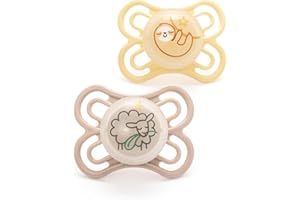 MAM Perfect Night Soothers | 0-6 Months | 2 Pack | Glow in The Dark Dummies | Comes in Dummy Steriliser Case | Baby Accessories for Newborn | White (Various Designs)