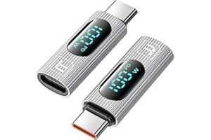 TOOCKI Adapter USB C, 2szt. 100W USB C żeński na USB C męski Adapter przedłużający Typ C Tester miernika mocy z cyfrowym wyświetlaczem do iPada Pro iPhone15Pro Max/MacBook Pro (Srebrny)