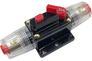 SPTSSWET Car Circuit Breaker 12V-24V DC Fuse Holder Audio Inline Circuit Breaker Reset Fuse with Manual Reset for Car Marine Trolling Motors Audio Solar Inverter System (30A)