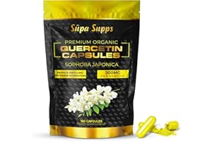 SUPA-SUPPS Pure Bio Quercetin 500mg - High Strength Quercetin Capsules - Antioxidant & Flavonoid Quercitin Supplement - Natural Support for Cellular Protection & Vitality - 180 Vegan Capsules
