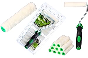 ToolSpace 10 x Rouleau de Peinture Lot - 11 cm Mini Rouleaux Velours - Manchon avec Poil Ras - Patte Lapin avec Manche pour Rénovation Lasure Application - Intérieur Décoration Murale - Boiserie