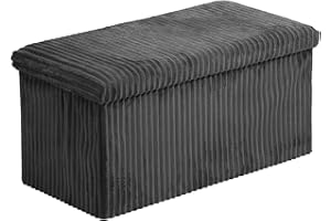 HOMSMYTH Luxury Corduroy Stripe Ottoman Storage Box – Foldable Ottoman Storage Bench with Padded Seat – Multipurpose Footstool for Living Room, Hallway Bedroom, Velver Fabric, 76×38×38cm (Dark Grey)