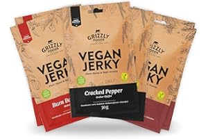 ‎GRIZZLY FOODS Grizzly Foods • Vegan Jerky 3 Sorten Probierset (6 x 30g) • Pflanzliches Beef Jerky • Veganes Trockenfleisch • High Protein Snack • Ideal für Unterwegs, Büro, Sport
