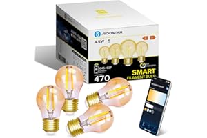 Aigostar Ampoule Connectée Alexa, Ampoule LED E27 Edison, G45 Ambre Ampoule Vintage WIFI, 4.5W 470LM, Blanc Chaud Dimmable 2700K -6500K, Compatible Alexa et Google Home, 4 Unités