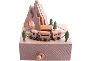 Dedjgoo Wooden Musical Box Featuring Mountain Tunnel With Small Moving Magnetic Train Plays