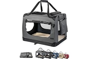 lionto Transportín para Perros Bolsa transportín para Perros Transportín Plegable Autobox Bolsa para Animales pequeños, (M) 60x42x44 cm Gris