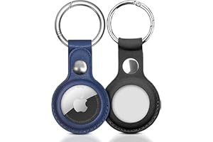 ROYALE LUXE AirTag Holder Keyring - [2 Pack] Premium Leather Design for Keys, Bags, Pets, Car - Luxury & Stylish AirTag Case for Apple Air Tags (2 pack black and blue)