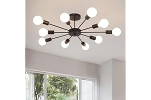 ‎JIINOO JIINOO Kronleuchter Deckenleuchte, 10- Licht E27 Sockel Moderner Schwarzer Kronleuchter, Einfach Industrielle Vintage Hängende Pendelleuchte für Küche Bauernhaus Wohnzimmer Esszimmer Schlafzimmer