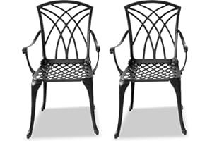 Homeology OSHOWA Black 2-Large Garden & Patio Chairs with Armrests in Cast Aluminium