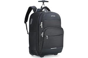Ponhog Travel Backpack with Wheels, 15.6 Inch 30L Wheeled Backpack with USB Charging Port, Flight Approved Rolling Rucksack for Men & Women Adults, Carry on Luggage Wheeled Suitcase,Black