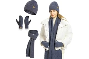 INSISMY Womens hat scarf and Touch screen gloves set ladies Women Winter scarf Warm Fleece Lined Beanie Skull Caps for Men Women