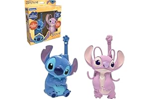 LEXIBOOK, Disney Stitch, walkie-talkies 3D de Stitch y Angel, Alcance 500 m, 2 Canales de comunicación, Clip para el cinturón, Azul/Rosa, TW18D1