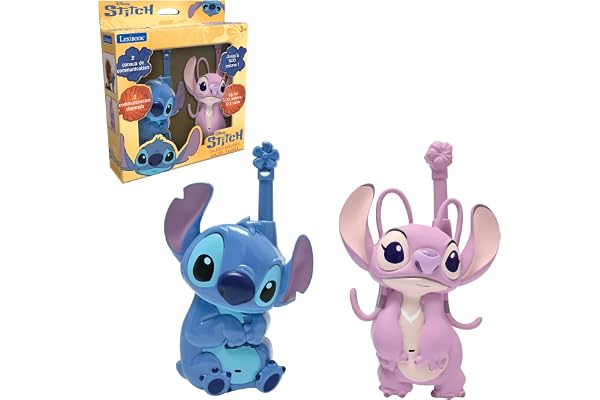 Lexibook, Disney Stitch, Talkies-Walkies 3D Stitch et Angel, Portée 500m, 2 canaux de Communication, Clip Ceinture, Bleu/Rose, TW18D1