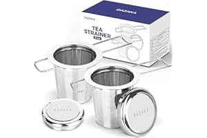 DAZAKA Infusor te Filtro te Para Taza Infusionador 304 inoxidable Colador de té Para té Suelto, Tetera con Tapa, Asa Plegable, Para Tazas Grandes y Pequeñas