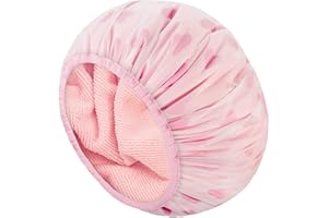 Auban Shower Cap, Shower Cap for Women Terry Cloth Lined EVA Exterior Reusable Double Layer Waterproof, Large Bath Hair Cap for All Hair Lengths, Hotel Travel Essentials Accessories