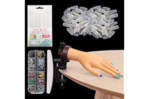 LIONVISON Main d'Entrainement Manucure, 200 Fausse Morceaux, Amovible Main Entrainement Ongles, Flexible Mains et Doigts d'Entraînement pour Domicile Nail Art