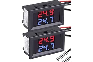 PEMENOL 2 sztuki termometr cyfrowy do wyświetlacza, DC4-28 V, czerwony + niebieski, podwójny z wodoodpornym czujnikiem temperatury NTC