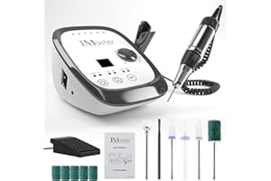 Fresa per Unghie, JCMASTER Professionale Trapano per Unghie con Pedale, 35000 RPM, 6 Fresa Punte, Lima Elettrica per Unghie Gel, Acrilico, per Studio Estetiste Casa（Nero)