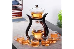 RORA Lazy Kungfu - Set da tè in vetro magnetico, con coperchio girevole, semiautomatico (6 tazze da tè)