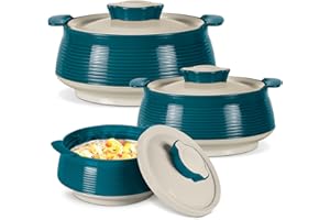 Milton Casserole for hot food, Double walled insulated inner Stainless Steel hot pot with lid, Serving box for food and roti, insulated serving bowl with lid, Set of 3 Venice, Marble Green