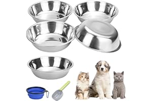 REYSHIN 5 Stück Katzennäpfe, Edelstahl Katzennapf Futternapf Katze mit Löffel und Faltbarem Napf Fressnapf Futterschüssel Wasser Fütterung Schüssel, Ideal für Kleine Hunde und Katzen (5, 400ml)