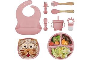 BIZCASA Silicon Baby Mahlzeit Teller Silikon Mahlzeit Set 9-teiliges Set, Kindergeschirr Set BPA-frei Entwöhnung Essen Lernen Geschirr Baby Mahlzeit Set