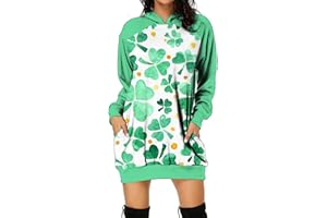 luoluoluo Clearance Womens St Patricks Day Fancy Dress Leprechaun Costumes Ireland Irish Lucky Shamrock Dress Long Sleeve Plaid Hooded Dress Saint Patricks Day Green Irish Outfits Gown Cocktail Skirt