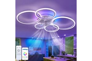 Dfiacn RGB Deckenventilator Mit Beleuchtung LED Dimmbar Schlafzimmer Leise Lampe Mit Ventilator Mit Fernbedienung Reversibel 6-Gang Timing Deckenlampe Mit Ventilator Wohnzimmer Φ 95cm, Weiß