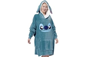 United Labels Disney Lilo & Stitch Oversize bluza z kapturem z rękawami i kapturem dla kobiet, niebieska, Ohana, przytulny sweter, rozmiar uniwersalny, puszysty sweter, niebieski, Rozmiar uniwersalny